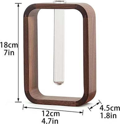 Садовые растения Декорация Прозрачная стеклянная ваза Растение держатель Небольшой размер Ореховый прямоугольник Деревянная рама Цветочный стенд Стол