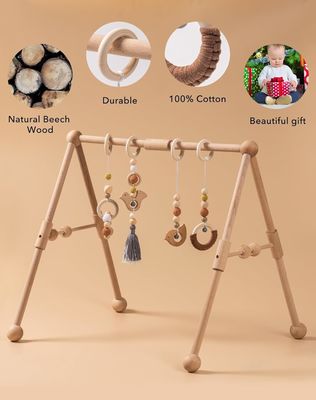 2407Frame Activity Gym Висячий бар Детские игрушки Деревянный детский спортзал с 4 игрушками в вашем цвете