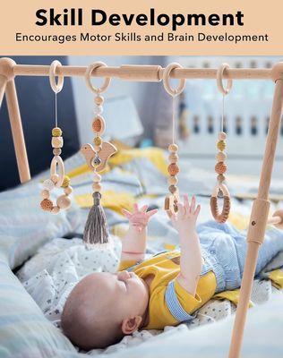 2407Frame Activity Gym Висячий бар Детские игрушки Деревянный детский спортзал с 4 игрушками в вашем цвете