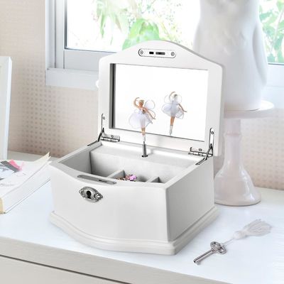 Средний белый деревянный балерина ювелирный ящик со зеркалом для персонализированной организации