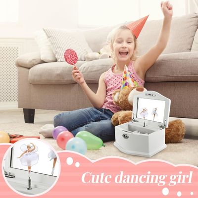 Средний белый деревянный балерина ювелирный ящик со зеркалом для персонализированной организации