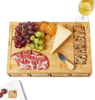 Двуугольная бамбуковая доска для резки с 4 контейнерными подносами