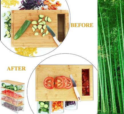 Двуугольная бамбуковая доска для резки с 4 контейнерными подносами