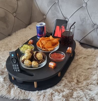 202406 Черный диванный бар с 4 стеклянными чашами