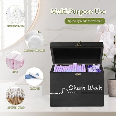 Складка для тампонов Shark Week с крышкой подноса Деревянный резный женский организатор продуктов