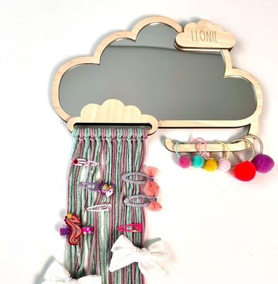 Специальное облачное деревянное зеркало для детей с застежкой для волос и держателями резиновых лент