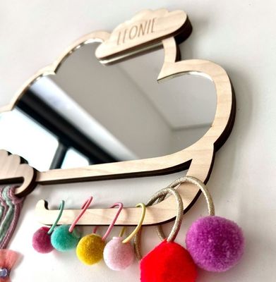 Специальное облачное деревянное зеркало для детей с застежкой для волос и держателями резиновых лент