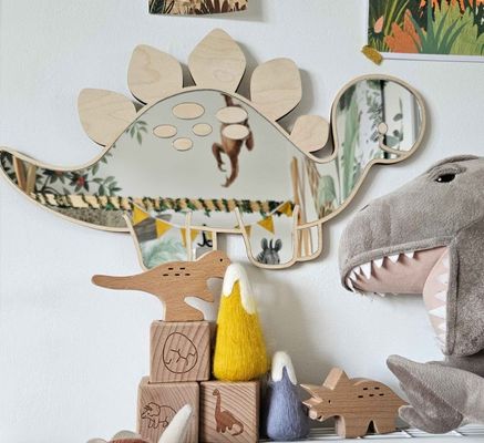 Настраиваемый логотип деревянный динозавр в форме рамы зеркало с деревянной рамой и деревянным