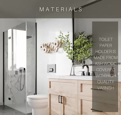 Деревянный туалетный столешник с стенной установкой Тканевая полка для хранения в дизайне соломинки