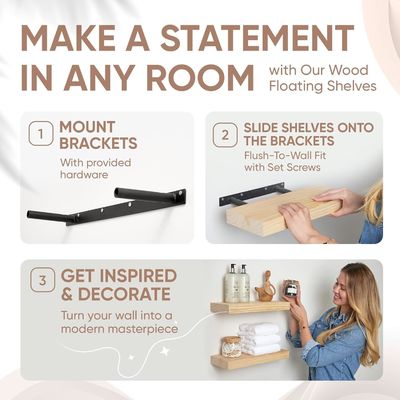 Набор из 2 деревянных деревянных деревянных полков 16 x 6,5 x 1,75 дюйма