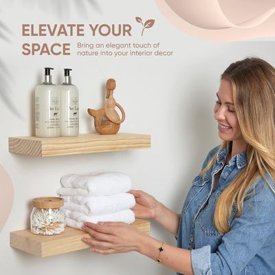 Набор из 2 деревянных деревянных деревянных полков 16 x 6,5 x 1,75 дюйма