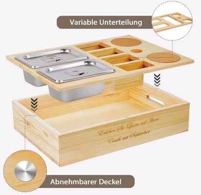 Настраиваемый логотип деревянный диванный поднос с держателем напитка с съемной крышкой и хранилищем