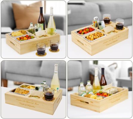 Настраиваемый логотип деревянный диванный поднос с держателем напитка с съемной крышкой и хранилищем