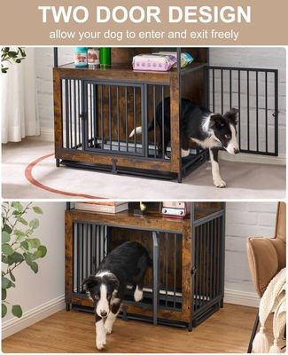 Внутренний деревянный собачий ящик 202406 Двухдверная большая собачья клетка с антискользящей вытяжной поднос