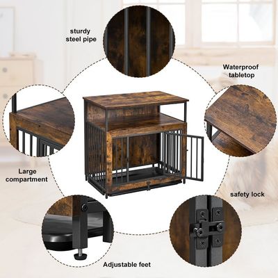 Внутренний деревянный собачий ящик 202406 Двухдверная большая собачья клетка с антискользящей вытяжной поднос