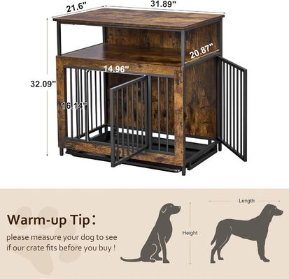 Внутренний деревянный собачий ящик 202406 Двухдверная большая собачья клетка с антискользящей вытяжной поднос