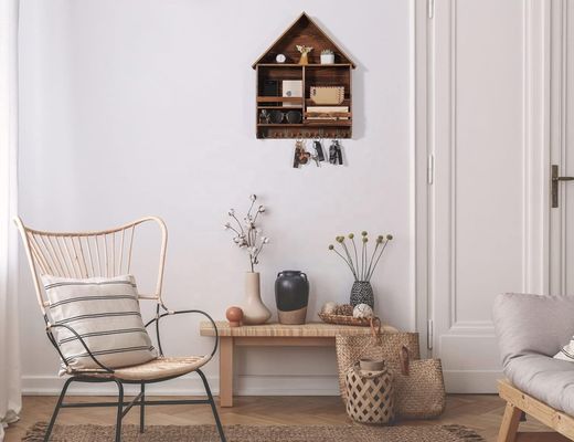 Легко установить декоративный деревянный ключ-подвес с 5 двойными крючками