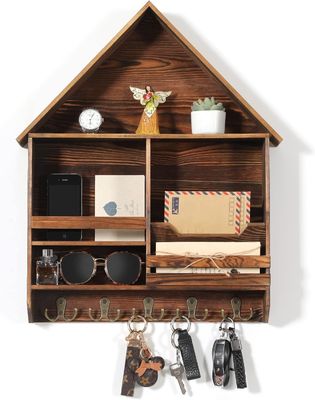 Легко установить декоративный деревянный ключ-подвес с 5 двойными крючками