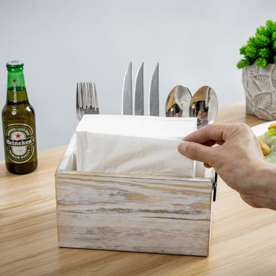 Несгибаемая стойка для посуды и салфеток Белое промытое твердое дерево Черные металлические ручки