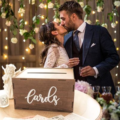 Свадебные открытки коробка для приема коричневый деревянный конверт коробка денег печать лазерная гравировка