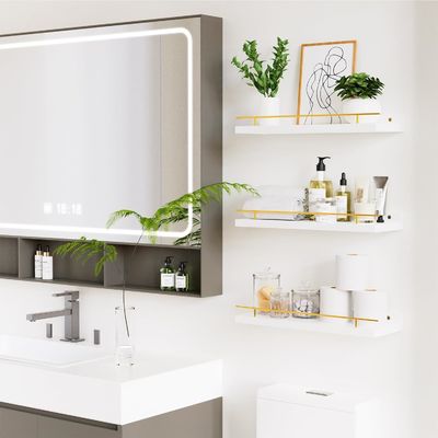 Стенные полки ванной комнаты набор из 3 с золотым металлическим ограждением и бамбуковым деревом 41X13.5X2cm