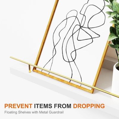 Стенные полки ванной комнаты набор из 3 с золотым металлическим ограждением и бамбуковым деревом 41X13.5X2cm