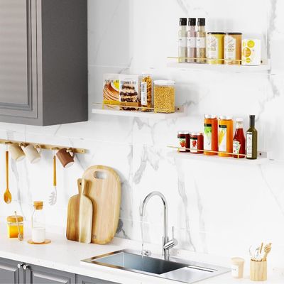 Стенные полки ванной комнаты набор из 3 с золотым металлическим ограждением и бамбуковым деревом 41X13.5X2cm