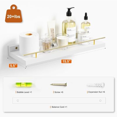 Стенные полки ванной комнаты набор из 3 с золотым металлическим ограждением и бамбуковым деревом 41X13.5X2cm