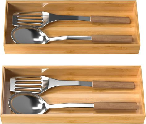 Набор из 2 бамбуковых организаторов ящиков для кухни 15" x 6" x 2 "Экологически чистые и долговечные