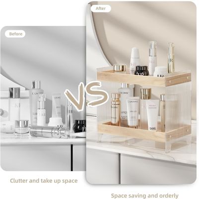 Нескладный шкафчик для макияжа и парфюмерии с деревянной подножкой и акриловой полкой для косметики