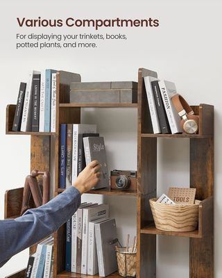 Массивный деревянный книжный шкаф в форме дерева с 13 полками для хранения 9,8D x 33,9W x 55,1H дюйма