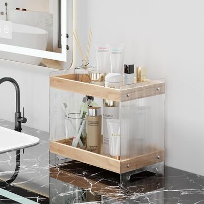 Нескладный шкафчик для макияжа и парфюмерии с деревянной подножкой и акриловой полкой для косметики