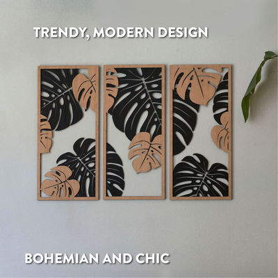 Настраиваемое украшение Монстера в 3 панели Деревянные рамы включены для искусства стены растений