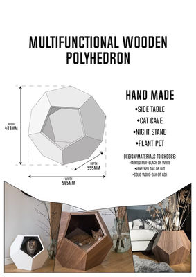 Контейнер для домашнего хранения Пещера для кошачьих кроватей в современном дизайне с массивным деревом и боковым столом