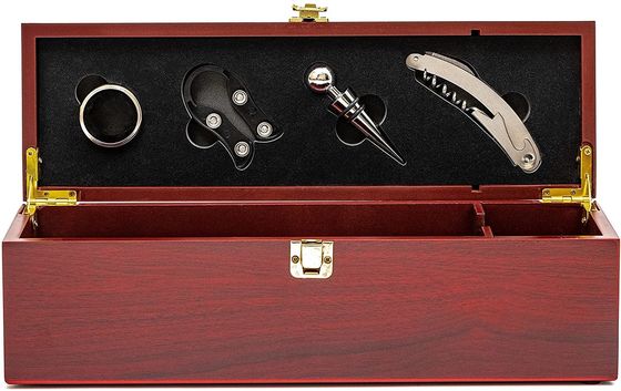 Деревянный тип MDF роскошная краска красного вина выпечка деревянная коробка для подарков с ручками и акриловой крышкой