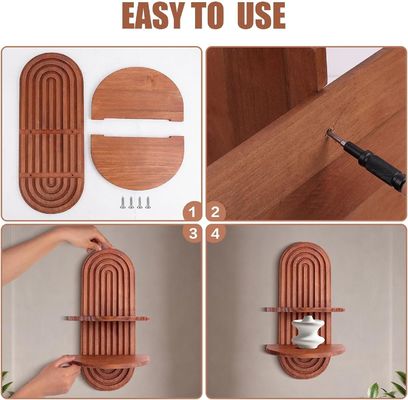 Раковина с дуговой аркой для хранения на стене и плавучие полки на деревянной стенке