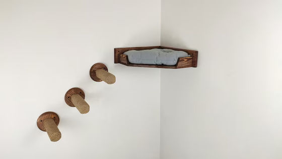 Домашнее помещение для кошек на стене Дом для игр с башенной кроватью для кошек в цвете натурального дерева