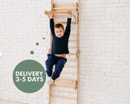 202405 Шведская лестница 4 в 1 Детская тренажерная с треугольником и детским столом