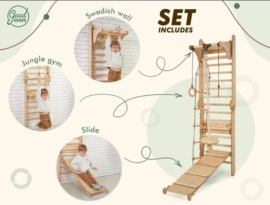 202405 Шведская лестница 4 в 1 Детская тренажерная с треугольником и детским столом