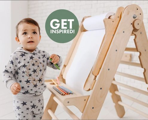 202405 Шведская лестница 4 в 1 Детская тренажерная с треугольником и детским столом