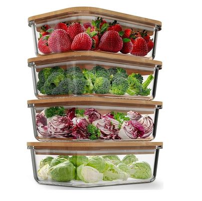 Удобное 4-паковое стеклянное хранилище с бамбуковыми крышками