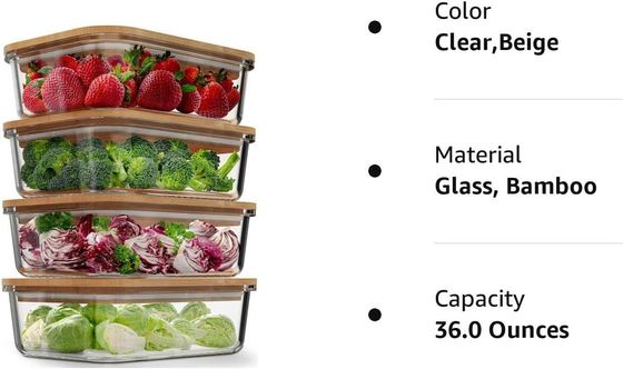 Удобное 4-паковое стеклянное хранилище с бамбуковыми крышками