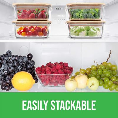 Удобное 4-паковое стеклянное хранилище с бамбуковыми крышками