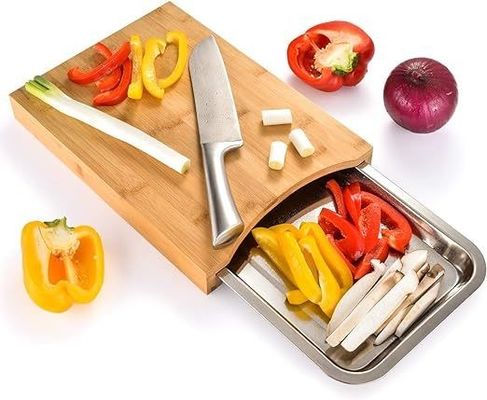 Стильная бамбуковая доска для резки с подносами и выдвижной ящиком 13,4 x 9,4 x 1,6 дюйма