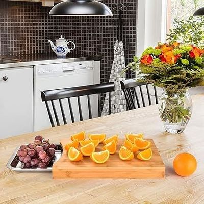 Стильная бамбуковая доска для резки с подносами и выдвижной ящиком 13,4 x 9,4 x 1,6 дюйма