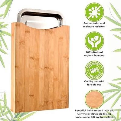 Стильная бамбуковая доска для резки с подносами и выдвижной ящиком 13,4 x 9,4 x 1,6 дюйма