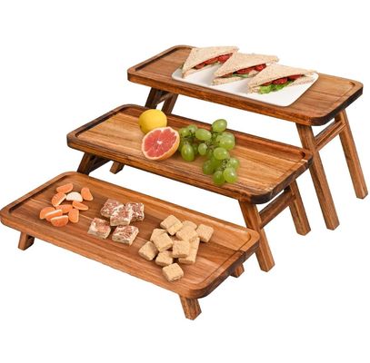 3 уровень деревянный пирожные вышка дисплейный стенд Акация дерево складной сервирующий поднос для части