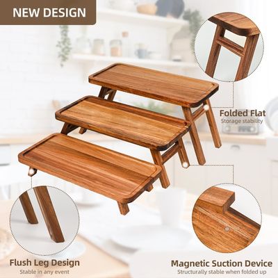 3 уровень деревянный пирожные вышка дисплейный стенд Акация дерево складной сервирующий поднос для части