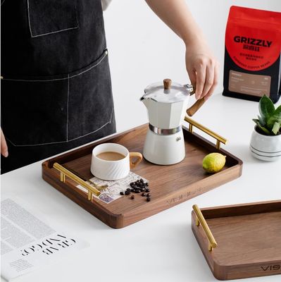 Рустические латуниные ручки ореховый деревянный кофейный стол Поднос для десертов Торты чашки для чая ручной работы