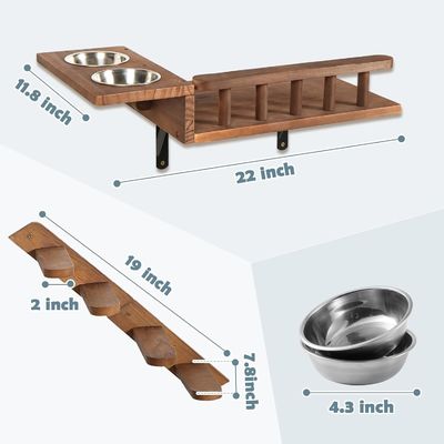 Попрощайтесь с беспорядочным полом Стенная полка для кошек с лестницей и двумя мисками